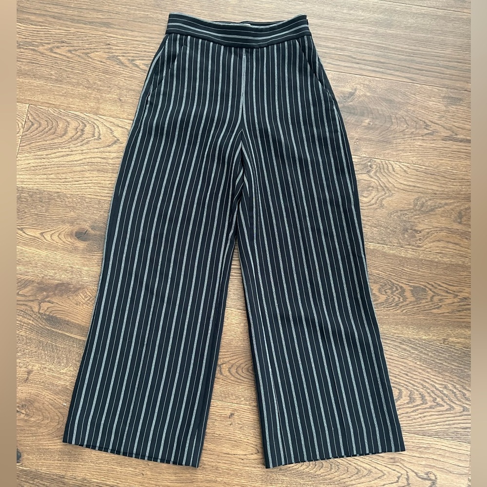 Black and White Striped Wide-Leg Pants